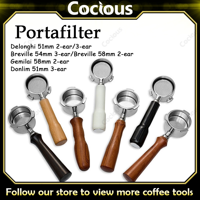 304 สแตนเลส 51/54/58 มม. Bottomless Portafilter 2/3 หูสําหรับ Delonghi/Breville/Gemeilai/Donlim กาแฟทําอุปกรณ์เสริม