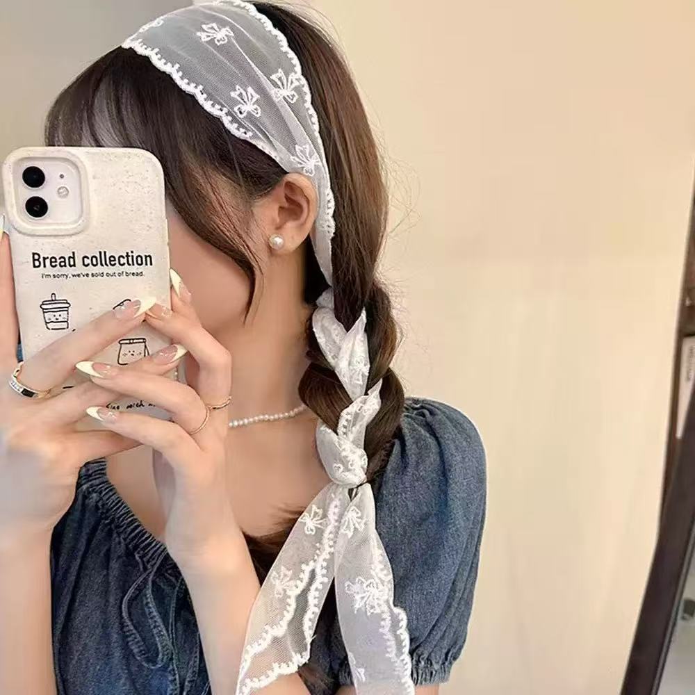 มาใหม่ขายร้อนแฟชั่น ฤดูใบไม้ผลิฤดูร้อนวินเทจลูกไม้คาดศีรษะอเนกประสงค์พิมพ์เย็บปักถักร้อยผูก