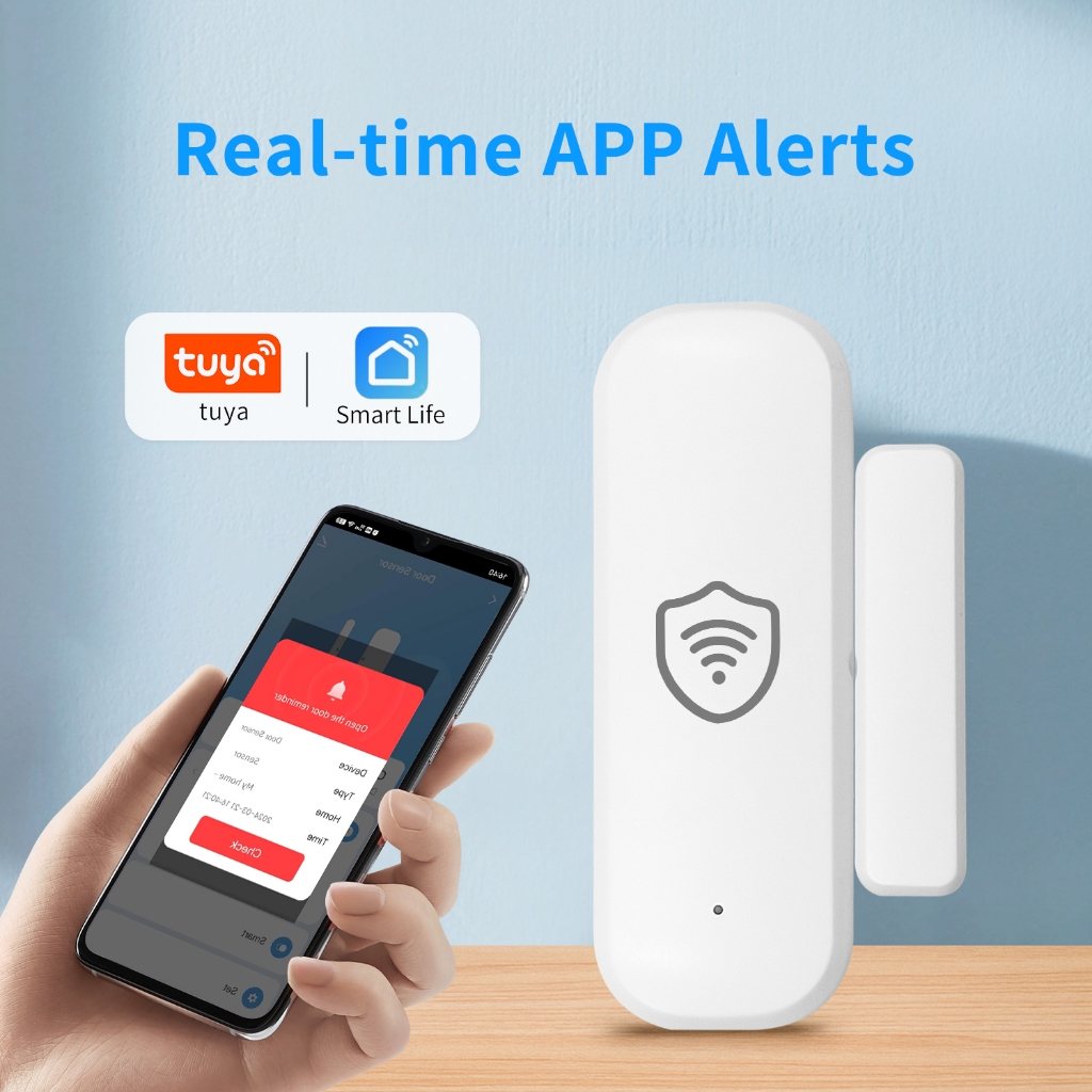 Tuya Wifi เซ็นเซอร์ประตูหน้าต่าง Entry Sensor Security Burglar เซ็นเซอร์ประตูนาฬิกาปลุก Smart Life เซ็นเซอร์ประตูแม่เหล็ก Alexa Google Home