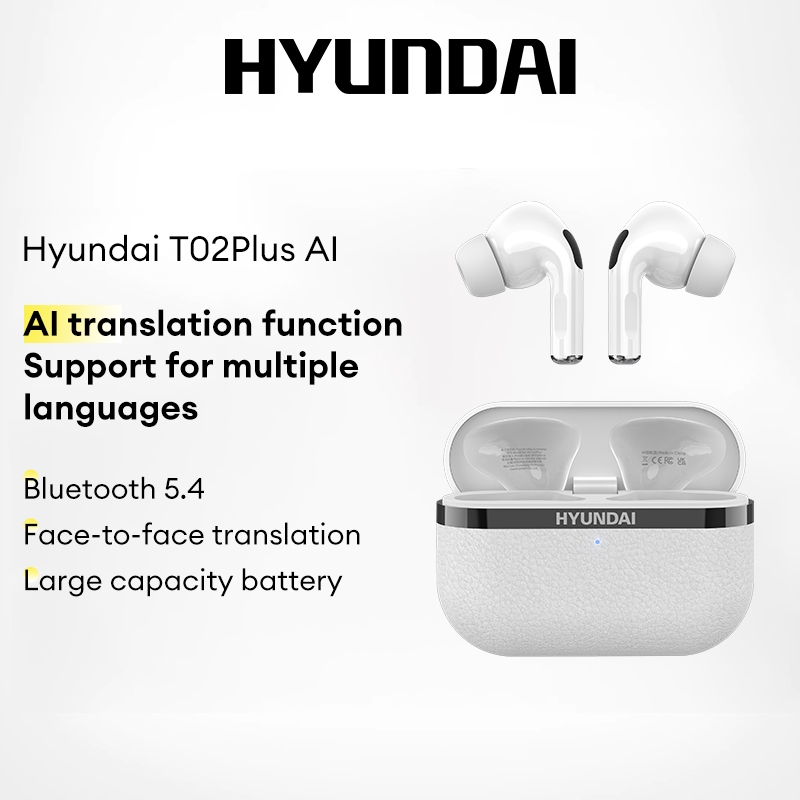 Hyundai HY-T02Plus รุ่น AI หูฟังไร้สายหูฟังบลูทูธลดเสียงรบกวนอัจฉริยะ การแปลแบบเรียลไทม์