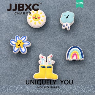 JJBXC ตัวติดรองเท้า charm ลายสายรุ้งสีฟ้า ดอกทานตะวันสีฟ้า เ…