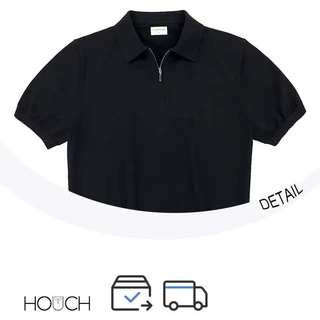 【Houch พร้อมส่ง COD】เสื้อโปโลผู้ชายมีซิปสไตล์เกาหลีสีเรียบสบายไม่ร้อน