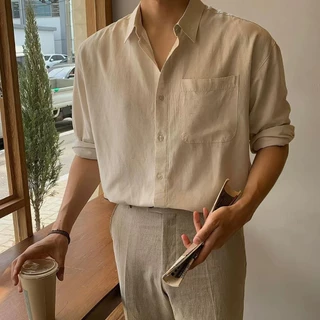 【Houch พร้อมส่ง COD 】เสื้อเชิ้ตผ้าลินินแขนสั้นสีขาวแฟชั่นบางฤดูร้อนผู้ชายเสื้อยืดขนาดหลวมพลัสสําหรับผู้ชายและผู้หญิง