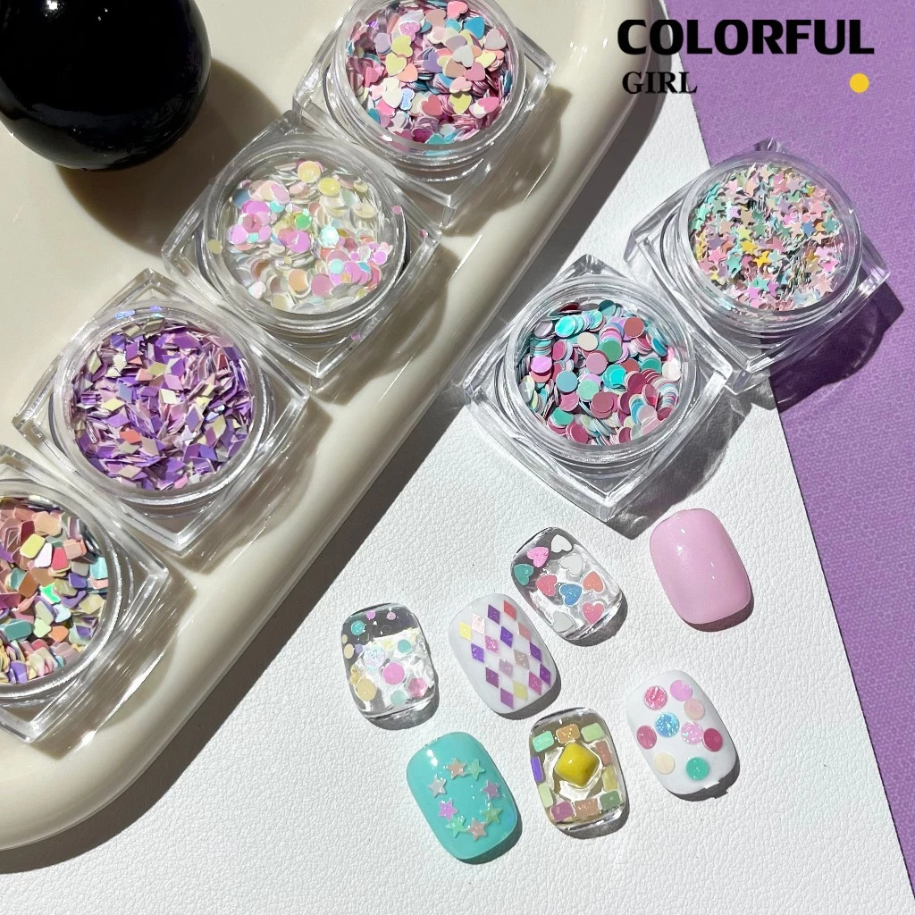 【พร้อมส่ง】กลิตเตอร์แต่งเล็บ ทรง4เหลี่ยม 1ชุด/6กระปุก Gitter 6กระปุกแนวน่ารัก