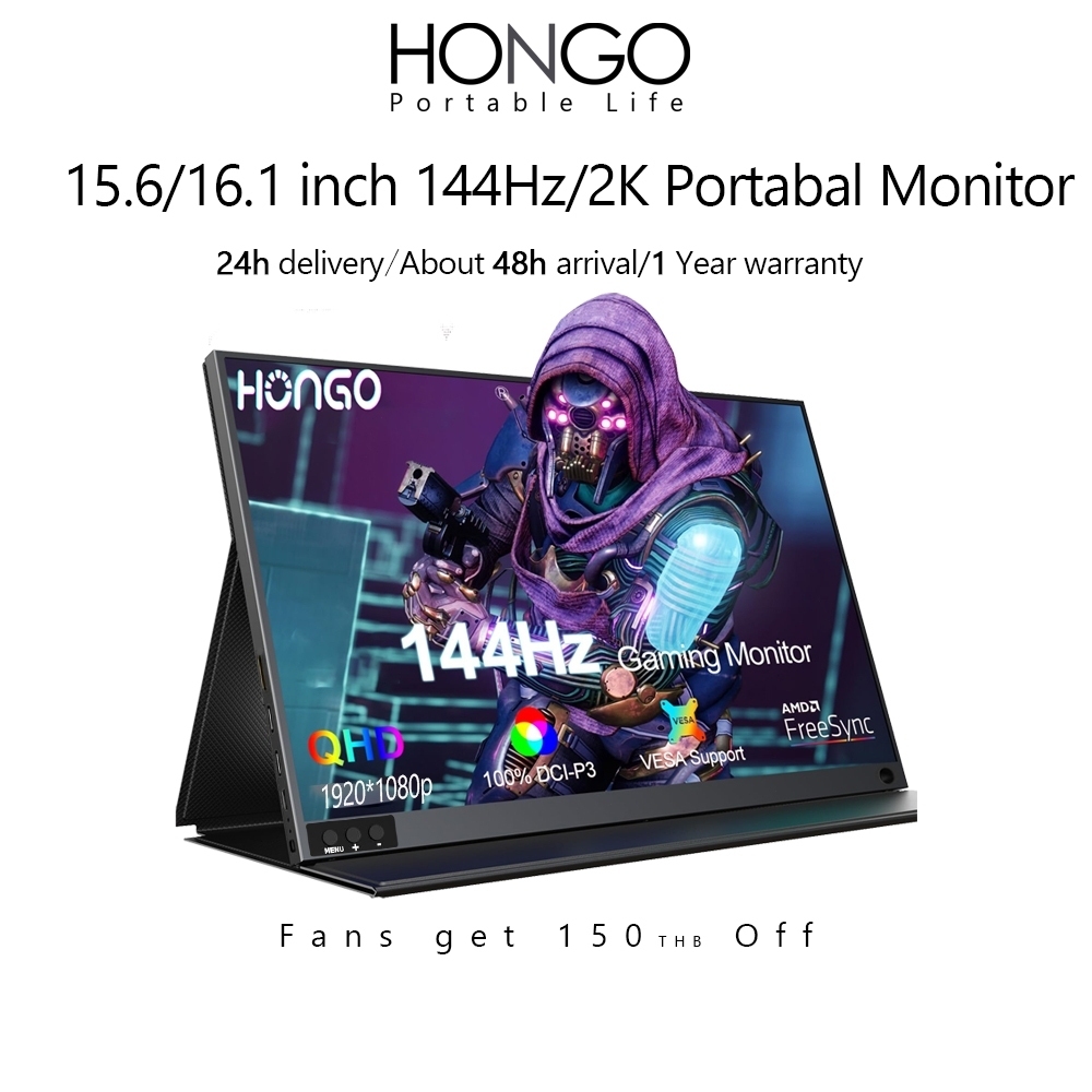 HONGOมอนิเตอร์ แบบพกพา สําหรับแล็ปท็อป 15.6 /16.1นิ้ว 1920*1080P จอ 144hz FHD IPS USB-C HDMI สําหรับ
