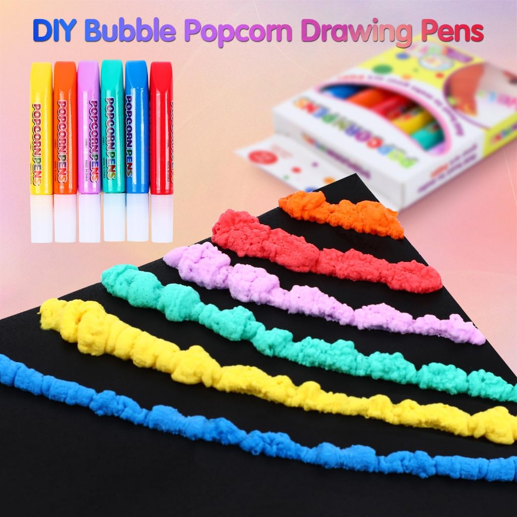 Diy Bubble Popcorn Drawing Pens,Magic Puffy Pen,ชุดปากกาสี,เครื่องหมายสีPopcorn,Magic Popcorn Pen,Puffy 3D Art Safe Pen for Birthday Christmas Gift