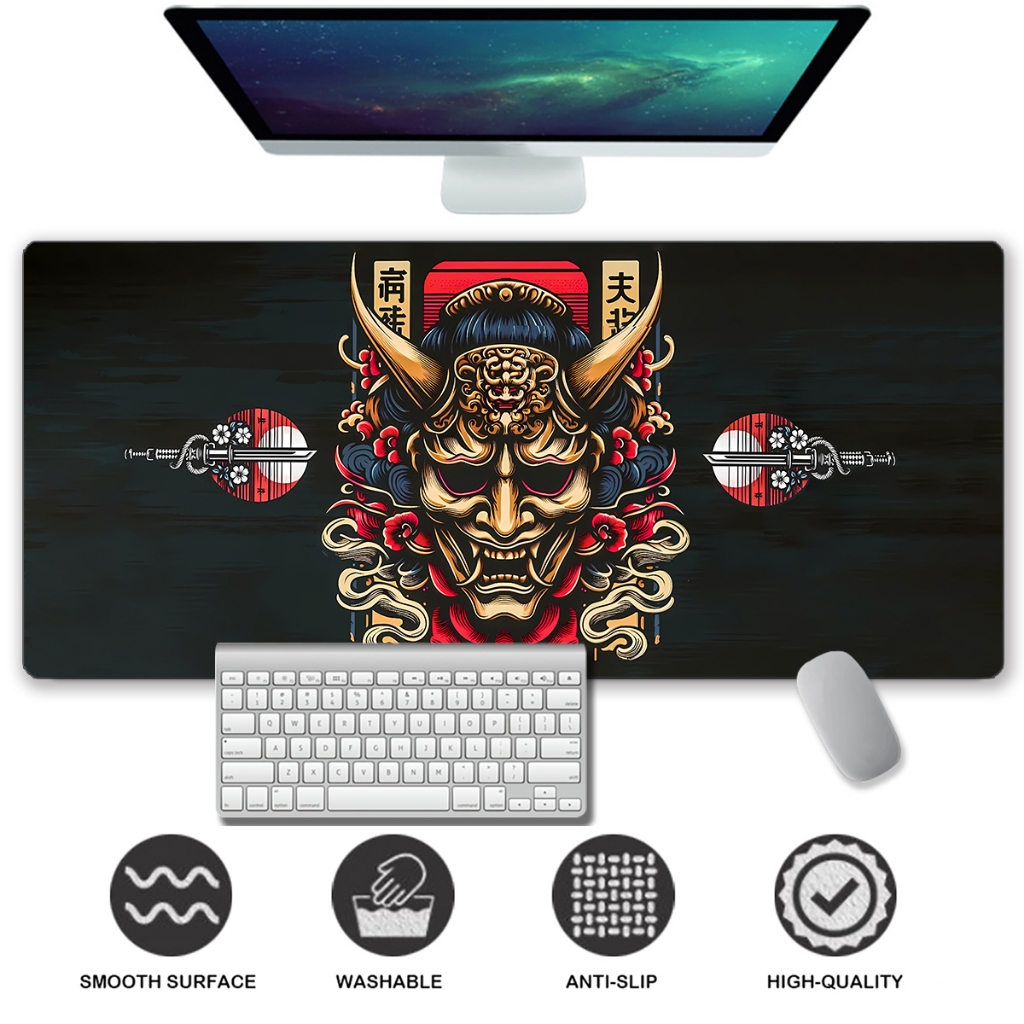 พรีเมี่ยม Oni Mask Mousepad ญี่ปุ่น Samurai แบบดั้งเดิม Deskmat Oni Mask Mousepad หน้ากากแบบดั้งเดิม