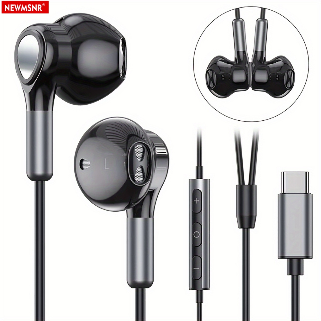 NEWMSNR ใหม่ TYPE-C ชุดหูฟังแบบมีสาย HIFI หูฟังเสียงรอบทิศทาง HD Call หูฟังหูฟังชนิดใส่ในหู Ergonomic Design หูฟัง
