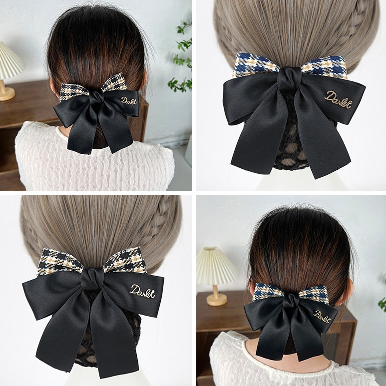 กิ๊บติดผม ผ้าซาติน ประดับโบว์ สีดํา สไตล์เกาหลี