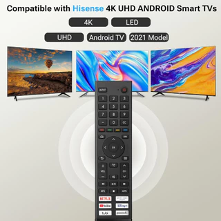 ใหม่ ERF3J80H Universal เปลี่ยนรีโมทคอนโทรลสําหรับ Hisense Devant 4K UHD Android สมาร์ททีวี, พร้อม Netflix, Prime Video, YouTube, Desney, Tubi, ปุ่มนกยูง