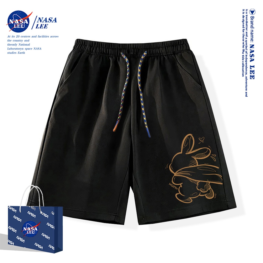 NASA กางเกงขาสั้นคู่ลายพิมพ์ สตรีทแวร์ผ้าฝ้าย 100% สไตล์อินฟลูเอนเซอร์