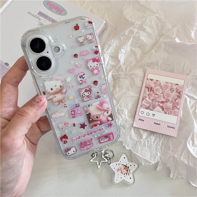 Phone 16 Pro Max 15 Pro Max Glitter Kitty รูปแบบวัสดุ TPU เคสโทรศัพท์กระบวนการ IMD
