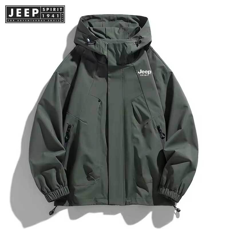 Jeep SPIRIT 1941 ESTD เสื้อแจ็คเก็ตผู้ชาย Hooded Windbreaker Trench Coats Oversi