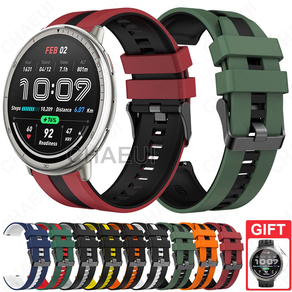 สายรัดซิลิโคนแถบสีคู่ทนทานอุปกรณ์เสริมสร้อยข้อมือสําหรับ Amazfit Active 2 / Active 2 Square