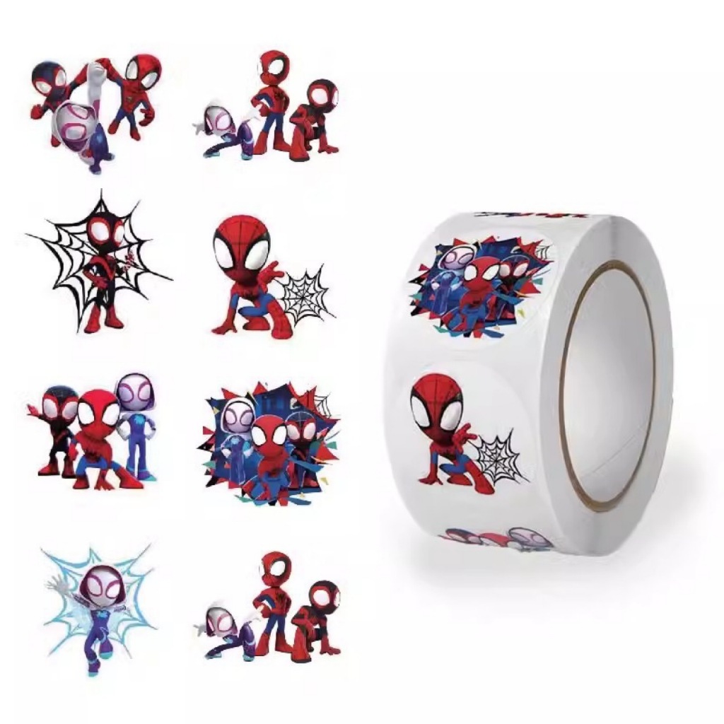 500 ชิ้น/ม้วน Spidermans อะนิเมะสติกเกอร์ใหม่ Action Figures เครื่องเขียน Paster เด็กคลาสสิกของเล่นถ้วยน้ําโน้ตบุ๊ค Decor