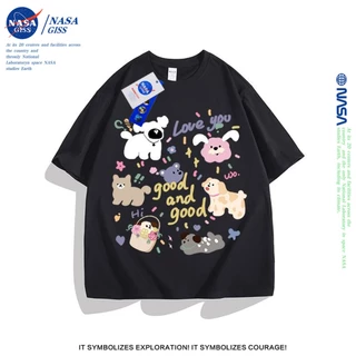 NASA เสื้อยืดหญิงชาย เสื้อ summer ลายลูกหมาสุดน่ารัก ผ้าฝ้ายแท้ คอกลม ทรงหลวม เสื้อแฟชั่น
