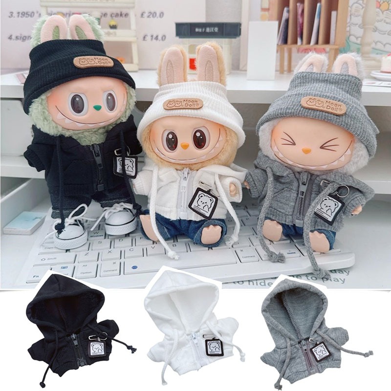 Labubu V2 V1 เสื้อผ้าซิปเสื้อเด็ก THREE หมวก LIILA LUKY CAT Joke Bear รองเท้าผ้าใบ Labubu Macarons ต