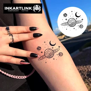 Inkartlink สติ๊กเกอร์รอยสักชั่วคราวขา, วิเศษกันน้ําติดทนนาน Moon Star, ติดทนนานถึง 15 วัน, รอยสักปลอม, รอยสักกึ่งถาวร
