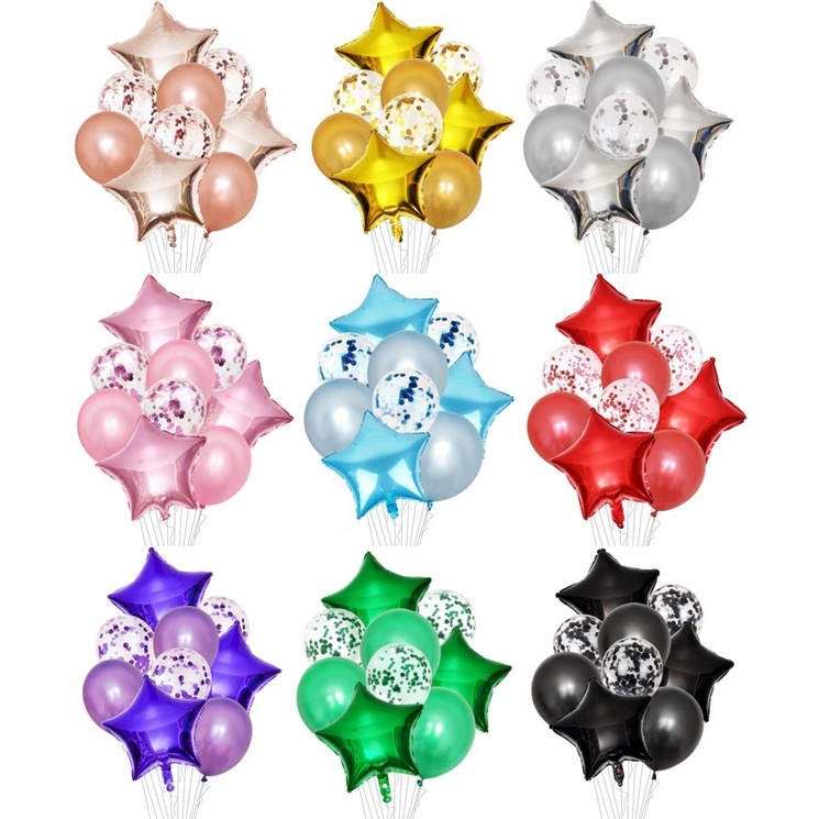 ชุดลูกโป่ง Star Glitter Latex & ฟอยล์ 9 ชิ้น – เหมาะสําหรับวันเกิด, งานแต่งงานและงานรื่นเริงตกแต่ง | เงาทนทาน&พองง่าย!