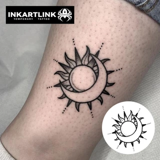 Inkartlink สติ๊กเกอร์รอยสักชั่วคราวขา, วิเศษกันน้ําติดทนนาน Moon Star, ติดทนนานถึง 15 วัน, รอยสักปลอม, รอยสักกึ่งถาวร