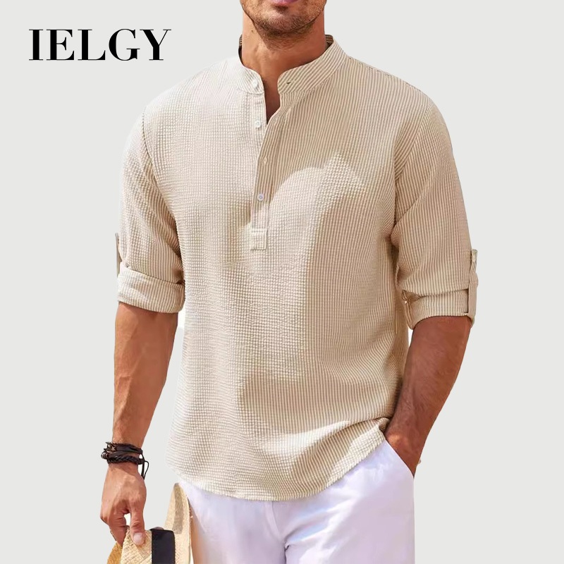 IELGY ยุโรปและอเมริกาชายเสื้อแขนยาวคอปกเปิดปุ่มสับปะรดลายสก๊อตเสื้อลําลองผู้ชาย สูงสุด