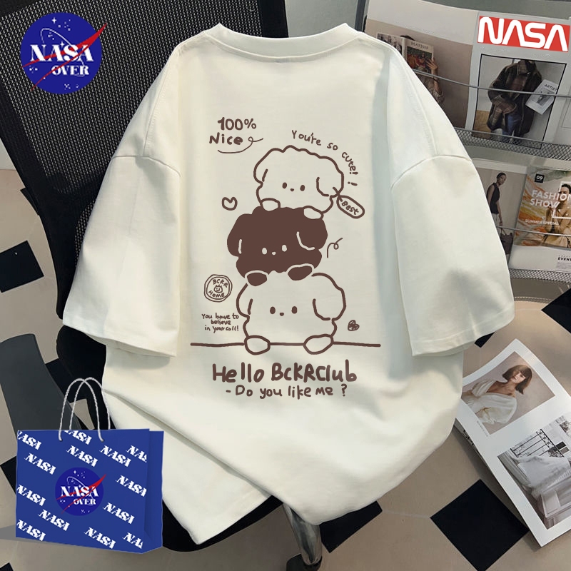 【พร้อมส่ง】🔥NASA เสื้อยืดผู้หญิงทรงโอเวอร์ไซส์ สไตล์เกาหลี แขนสั้นคอกลม ผ้าคอตตอน พิมพ์ลายหมี 3 ตัว🐻YG1022