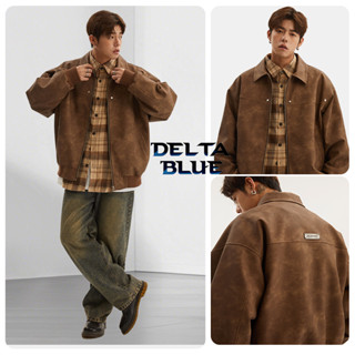 DELTA BLUE แจ็คเก็ตหนังPUหนังกลับเสื้อกันหนาวสไตล์เกาหลี เสื…
