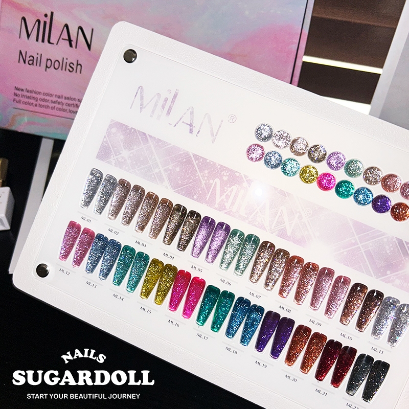 【พร้อมส่งในBangkok 】สีเจล milan 22สี สีเจลกากเพชรวิ้งแน่น แพลตติมันแฟลช+ประกายออโรร่า เล็บ สีเล็บเจล
