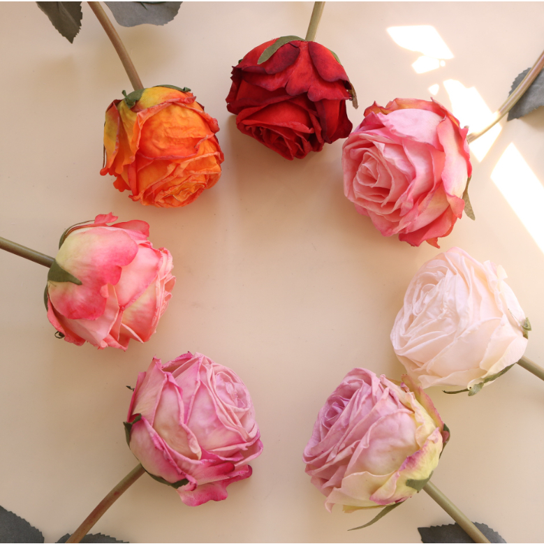 1pcs ดอกไม้ประดิษฐ์ Curled French Rose จําลองกุหลาบตกแต่งบ้านงานแต่งงานการถ่ายภาพ Props ตกแต่งห้อง