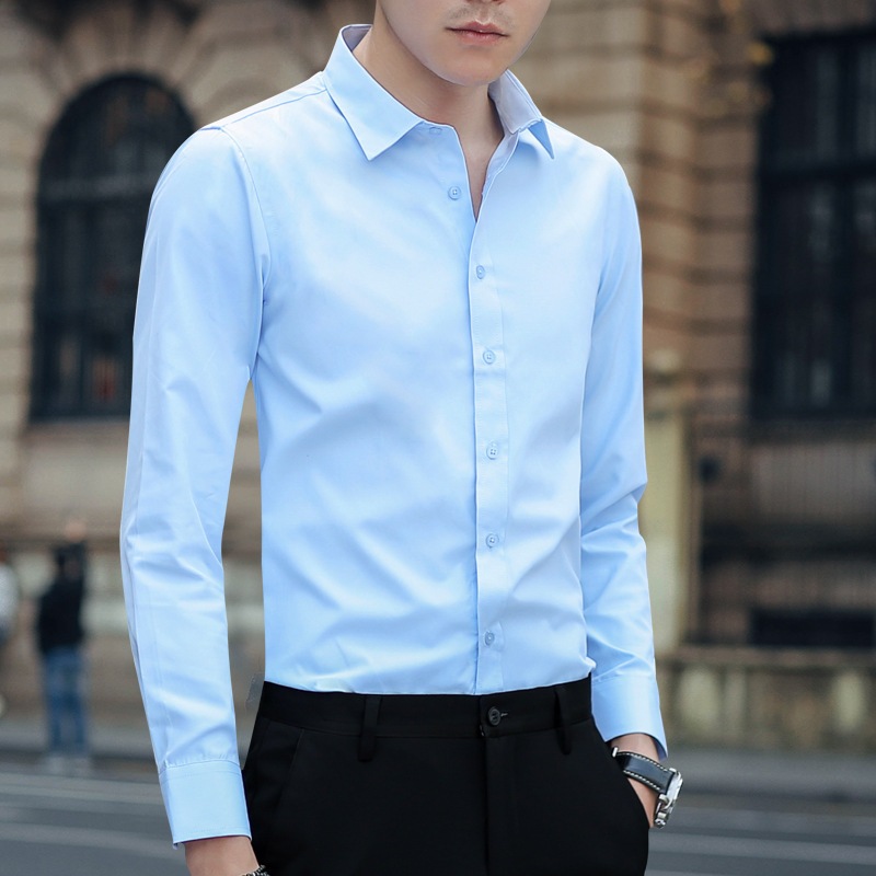 เสื้อเชิ้ตแขนยาวผู้ชายเสื้อเชิ้ตลําลองเสื้อเชิ้ตสีทึบเวอร์ชั่นเกาหลี