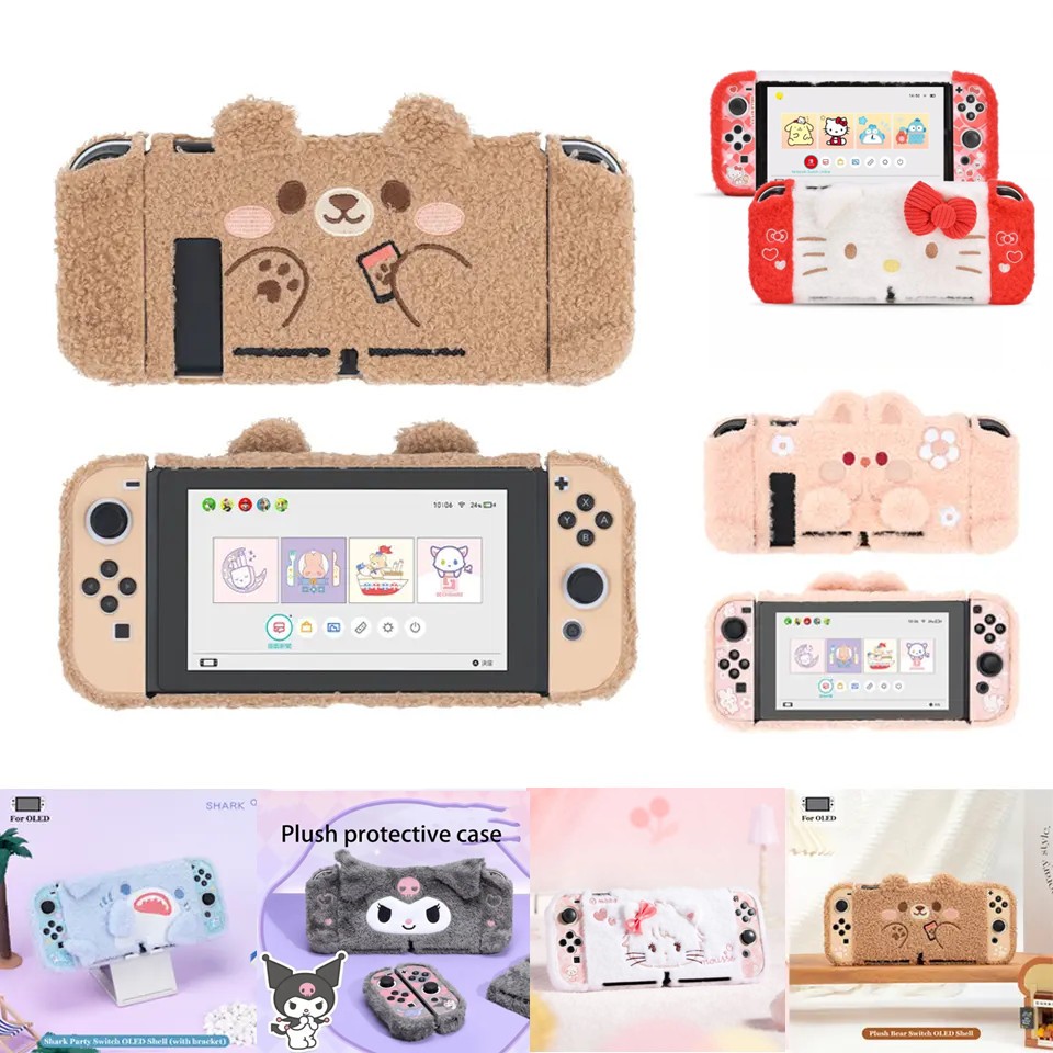 Geekshare Winter Plush Protective Shell เข้ากันได้กับ Nintendo Switch หรือ Switch Oled หมีน่ารัก Bunny Elk Case ของขวัญคริสต์มาส