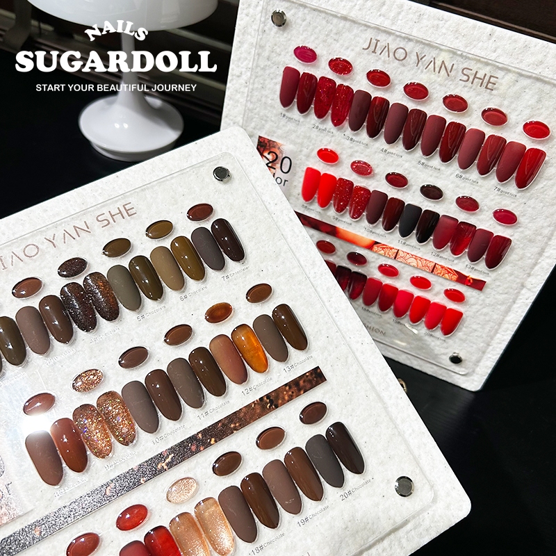 【พร้อมส่งใน Bangkok】 สีเจลทาเล็บ 20 สี JIAO YAN SHE สีแดง+คาราเมลโทน แฟลช ยกเซต