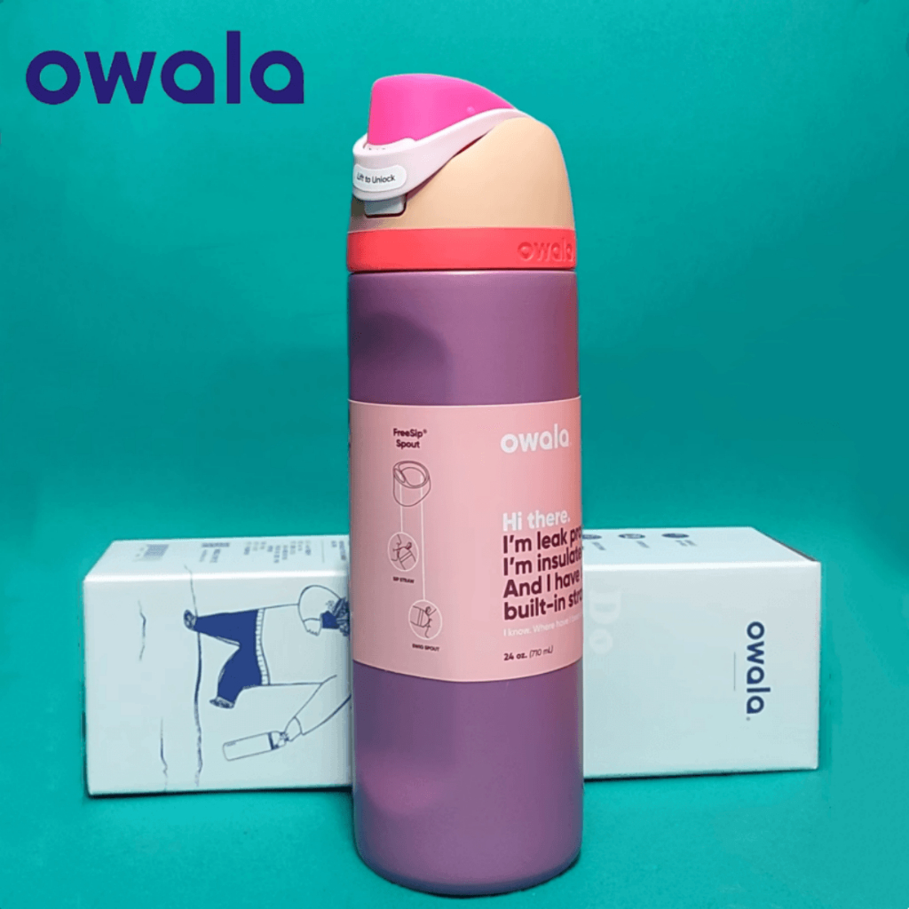 Owala FreeSip ขวดน้ําสแตนเลสกระติกน้ําร้อนถ้วยผลไม้ One-Click ฝาเปิดกีฬาถ้วยน้ํา 24oz 32oz 40oz - กลิ่นกุหลาบ