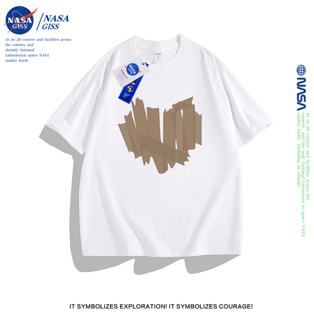 NASA เสื้อยืดชายหญิงแขนสั้น สไตล์ลำลอง summer2025 หัวใจ เสื้อยืดพิมพ์ลาย คอตตอน คอกลม หลวมและระบายอากาศ