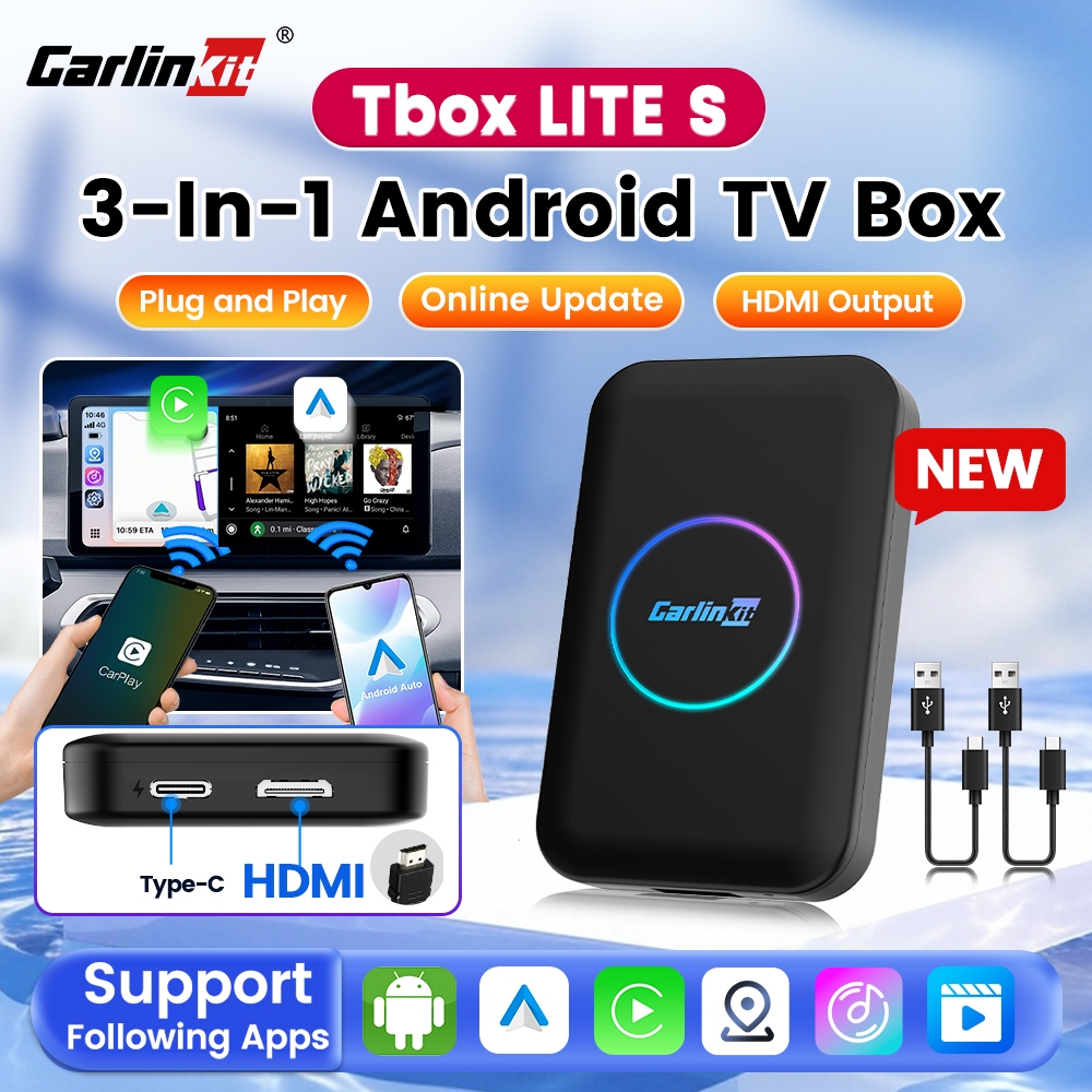 TBox LITE S Android Box สําหรับรถยนต์ CarPlay Ai Box Plug and Play ไร้สาย carplay android auto HDMI