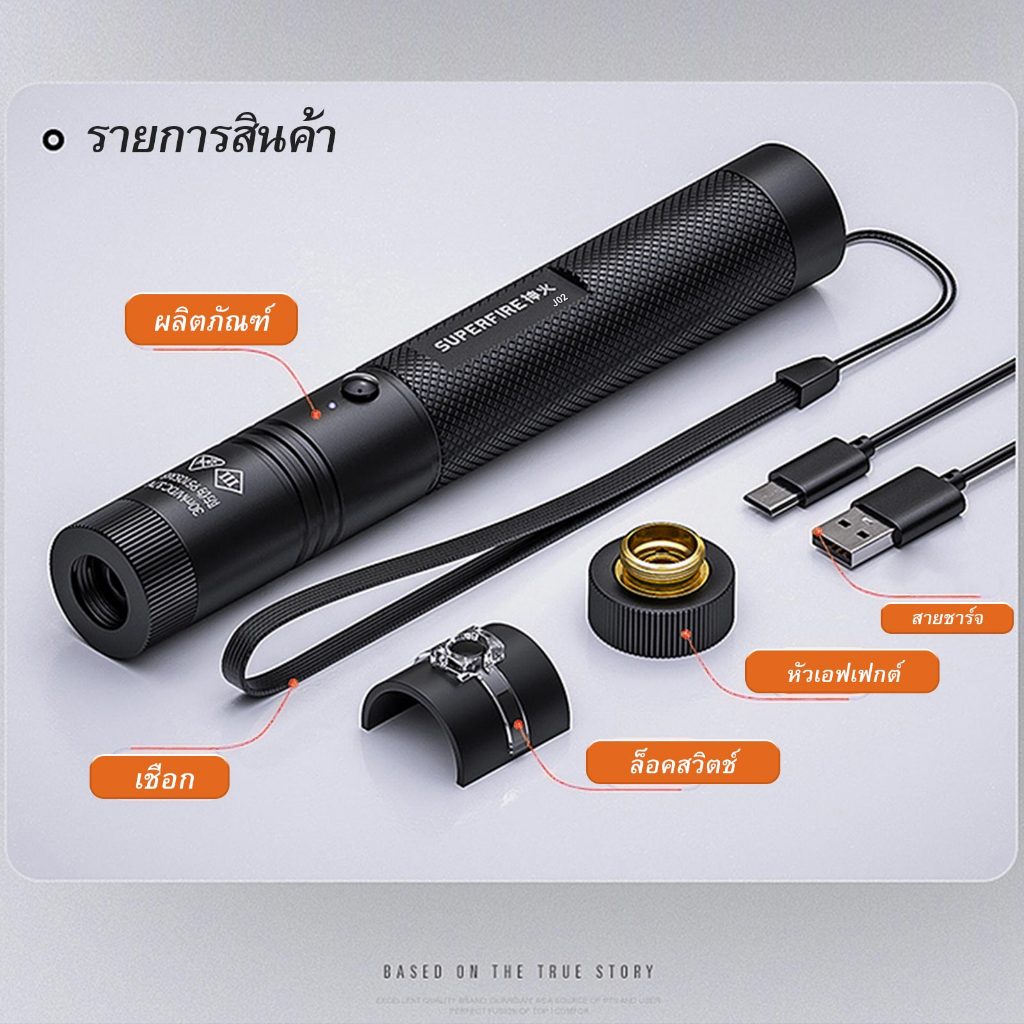 SUPERFIRE J02 ไฟฉายเลเซอร์ USB ชาร์จใหม่ได้ ตัวชี้อลูมิเนียมอัลลอยด์ ไฟฉายสีเขียว - รูปที่ 7