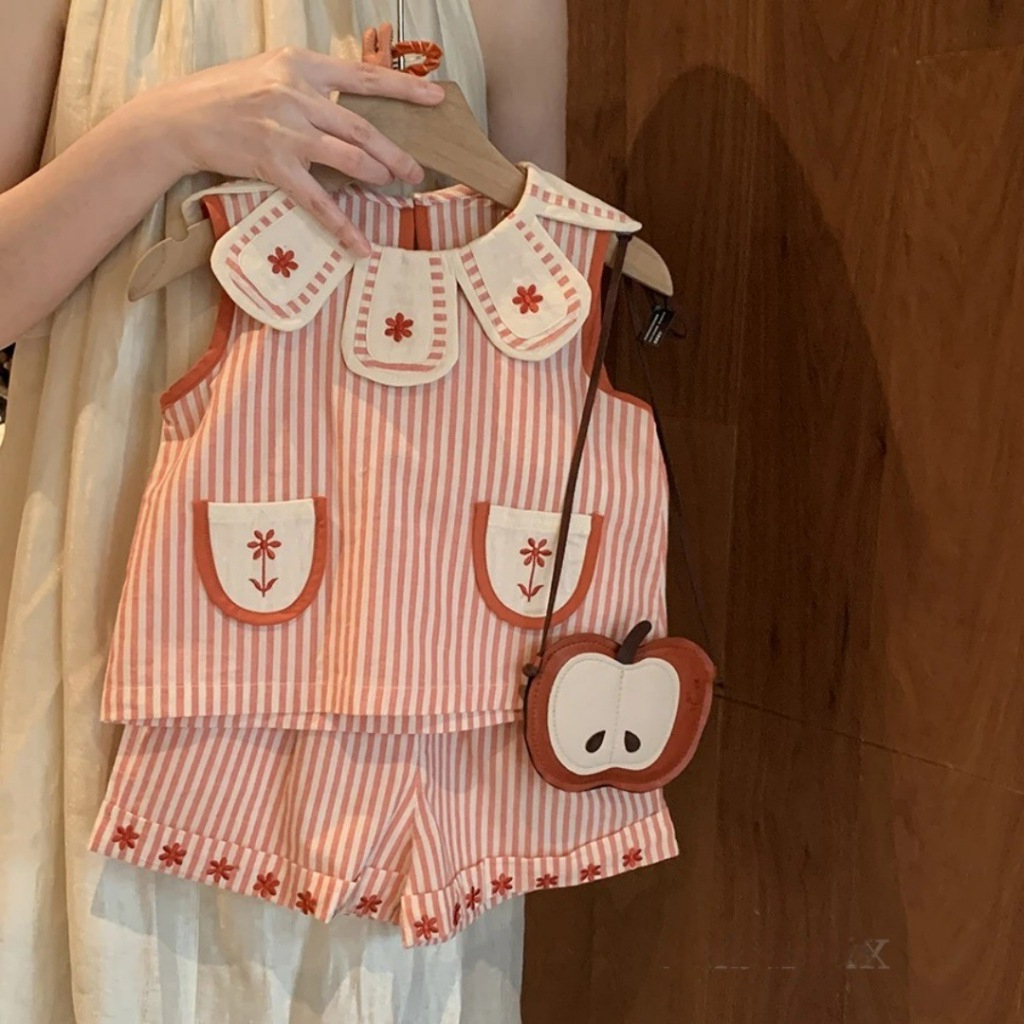 เวอร์ชั่นเกาหลีฤดูร้อนสาวแฟชั่นชุดสูทน่ารักสไตล์ใหม่เด็กสาว สายรัด กระโปรงชุดสองชิ้น