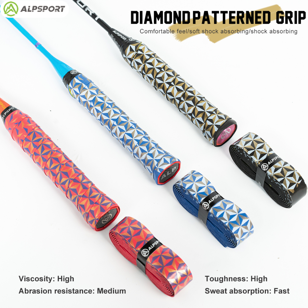 ​​Alp DBSJ Diamond ด้ามจับกันลื่น 1.5 ม. | เทปจับพิมพ์สําหรับเทนนิส/แบดมินตัน/คันเบ็ด | ผ้าพันมือกีฬาดูดซับเหงื่อพร้อมเข็มขัดกันลื่น (ม้วน 1.5 ม.)​​