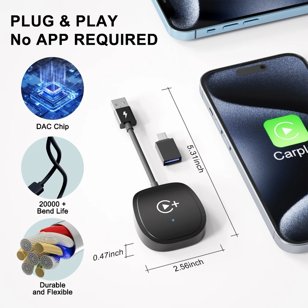 Feinodi อะแดปเตอร์ติดรถยนต์ carplay ไร้สายพร้อม youtube Netflix Tktok, ตัวแปลง Dongle USB ไร้สายในรถยนต์ Android สำหรับโรงงาน รถยนต์ carplay แบบมีสายเป็นไร้ รองรับการอัปเดตออนไลน์เพียงเสียบปลั๊กแล้วเล่น เข้ากันได้กับสมาร์ทโฟนในรถ carplay thumbnail 5