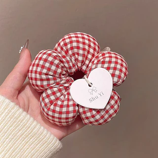 สไตล์ใหม่สีแดงดอกไม้ Scrunchy ผม Tie หญิงฟองน้ํายืดหยุ่นสูงทนทาน Tie Scalp ยาง Band