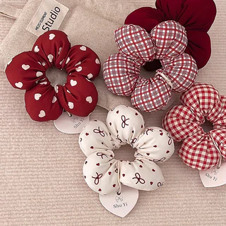 สไตล์ใหม่สีแดงดอกไม้ Scrunchy ผม Tie หญิงฟองน้ํายืดหยุ่นสูงทนทาน Tie Scalp ยาง Band