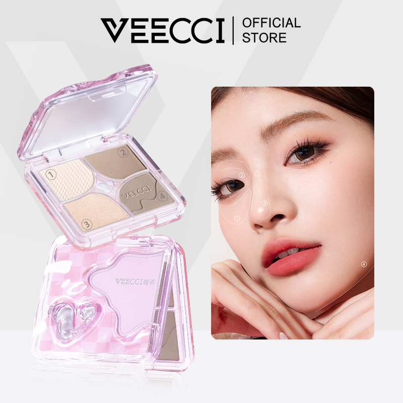 VEECCI คอนทัวร์ ไฮไลท์ จานสี 4 in 1 เคลือบ ชิมเมอร์ บรรจุ กระจกเงา ไฮไลท์จมูก บรอนเซอร์ คอนทัว 8.6g