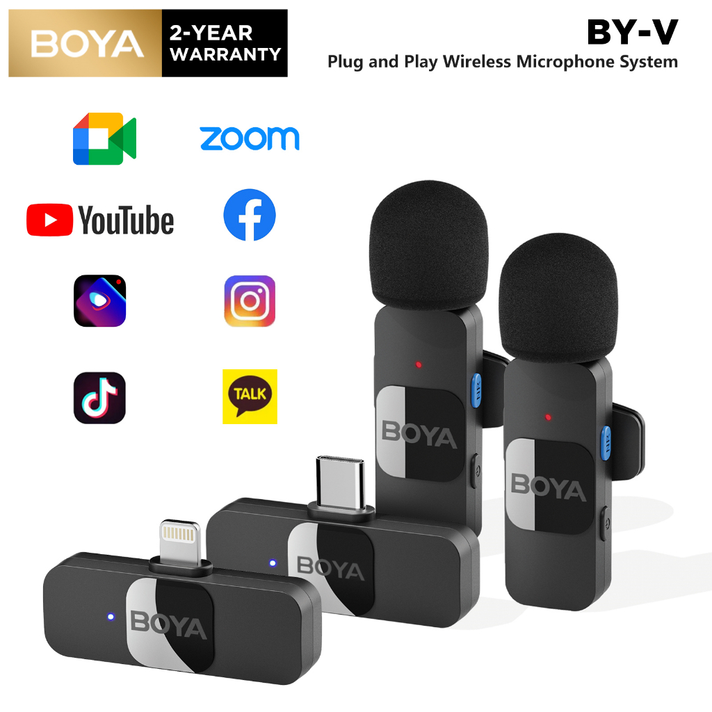 BOYA BY-V ไมค์ไร้สาย ไมโครโฟนไร้สาย ไมค์อัดเสียง ไมค์ตัดเสียงรบกวน สำหรับ Vlog iOS Android