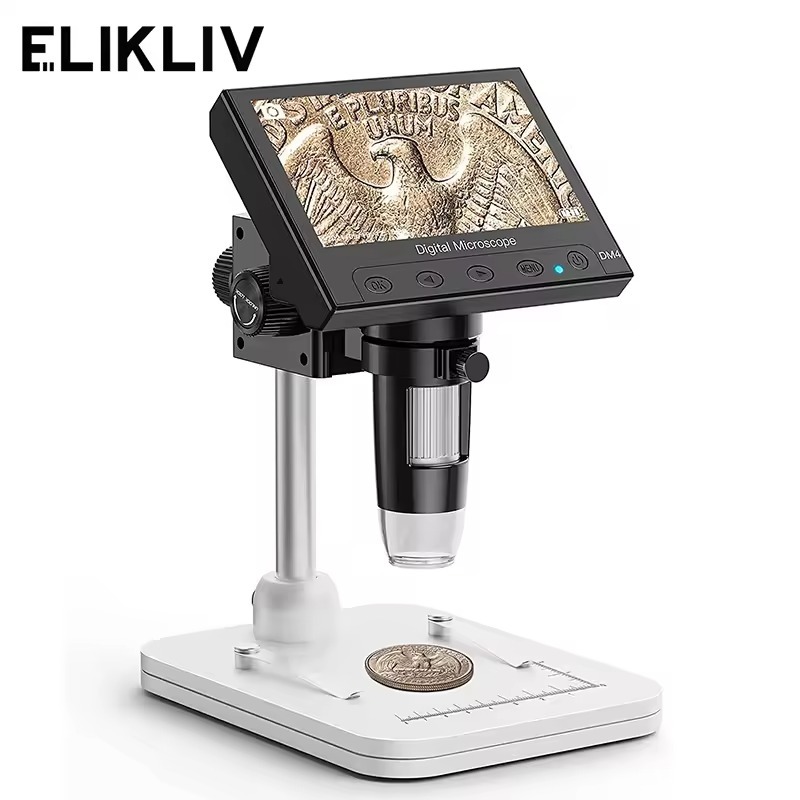 Elikliv EDM4 1000x กล้องจุลทรรศน์ดิจิตอล 4.3 "จอแสดงผล LCD อิเล็กทรอนิกส์ 1000x แว่นขยายเหรียญซ่อมกล
