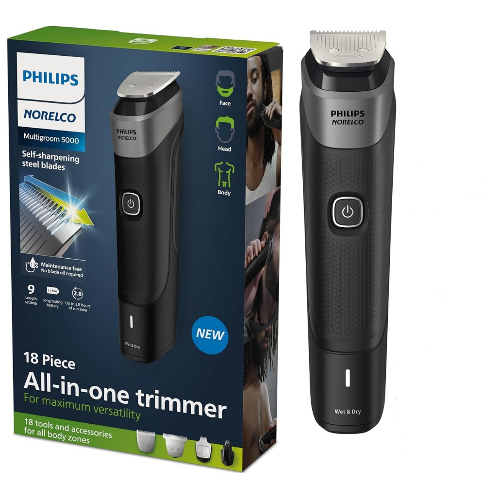 Philips Norelco Multigroom Series 5000 18 ชิ้น, หน้าเครา, ผม, ร่างกายและผมที่ใกล้ชิดสําหรับผู้ชาย - MG5900/49