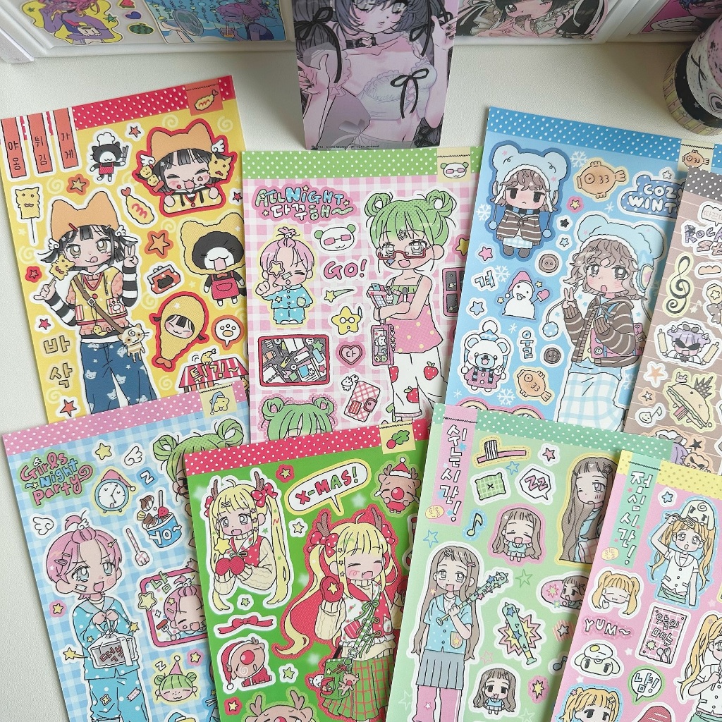 สติ๊กเกอร์เกาหลี สาวน่ารักการ์ตูนสติกเกอร์ตัวละครบัญชีมืออัลบั้มรูปเคสโทรศัพท์วางแผนไดอารี่โน๊ตบุ๊คสมุดภาพเครื่องเขียนทําเองตกแต่งสติก