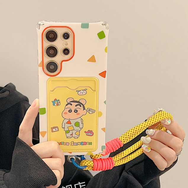 เหมาะสําหรับ Samsung s25ultra เคสโทรศัพท์เป็น s24s23u ผู้ถือบัตร s22 Plus สิบ a52s21fe Ah a55note20s10s20a54a53 น่ารัก + พร้อมเชือกเส้นเล็ก Crayon Shin-Chan เหมาะสําหรับฤดูใบไม้ผลิ