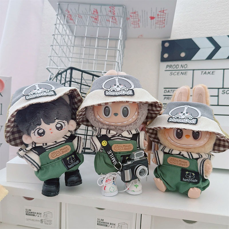 Labubu V2 V1 เสื้อผ้า Overalls Hoodie BABY THREE หมวก LIILA LUKY CAT Joke Bear กล้อง 10 ซม.ปลาดาวตุ๊
