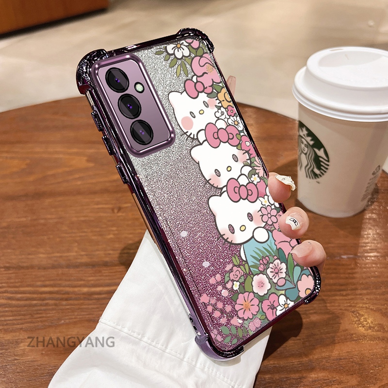 SAMSUNG กรณีสําหรับSamsung A26 A36 5G A56 5Gประกายกระดาษelectroplatedสี่มุมAnti Fallเคสโทรศัพท์ความงามการ์ตูนดอกไม้ลูกแมวTPUซิลิโคนนุ่มกรณี