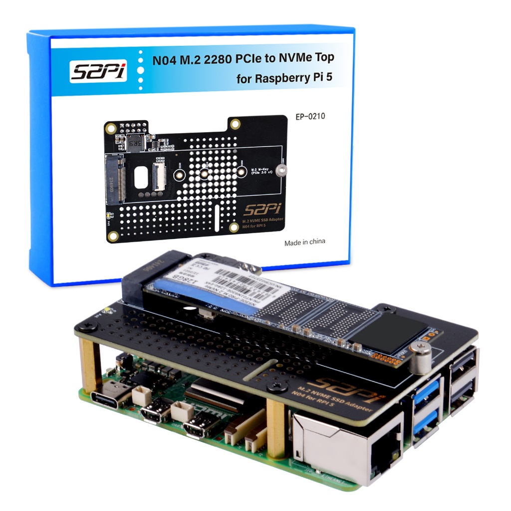 52pi N04 บอร์ดอุปกรณ์ต่อพ่วง สําหรับ Raspberry Pi 5 NVMe M.2 SSD(NVMe 2230 2242 2260 2280 GEN 3) PIP (PCIe) สําหรับ Raspberry Pi 5